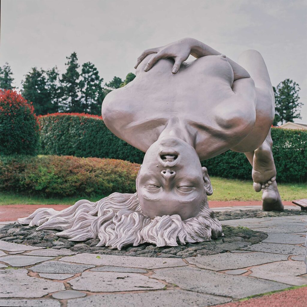 Sculpture of woman in erotic pose touching her body in Loveland Sculpture Park on Jejudo Island, South-Korea