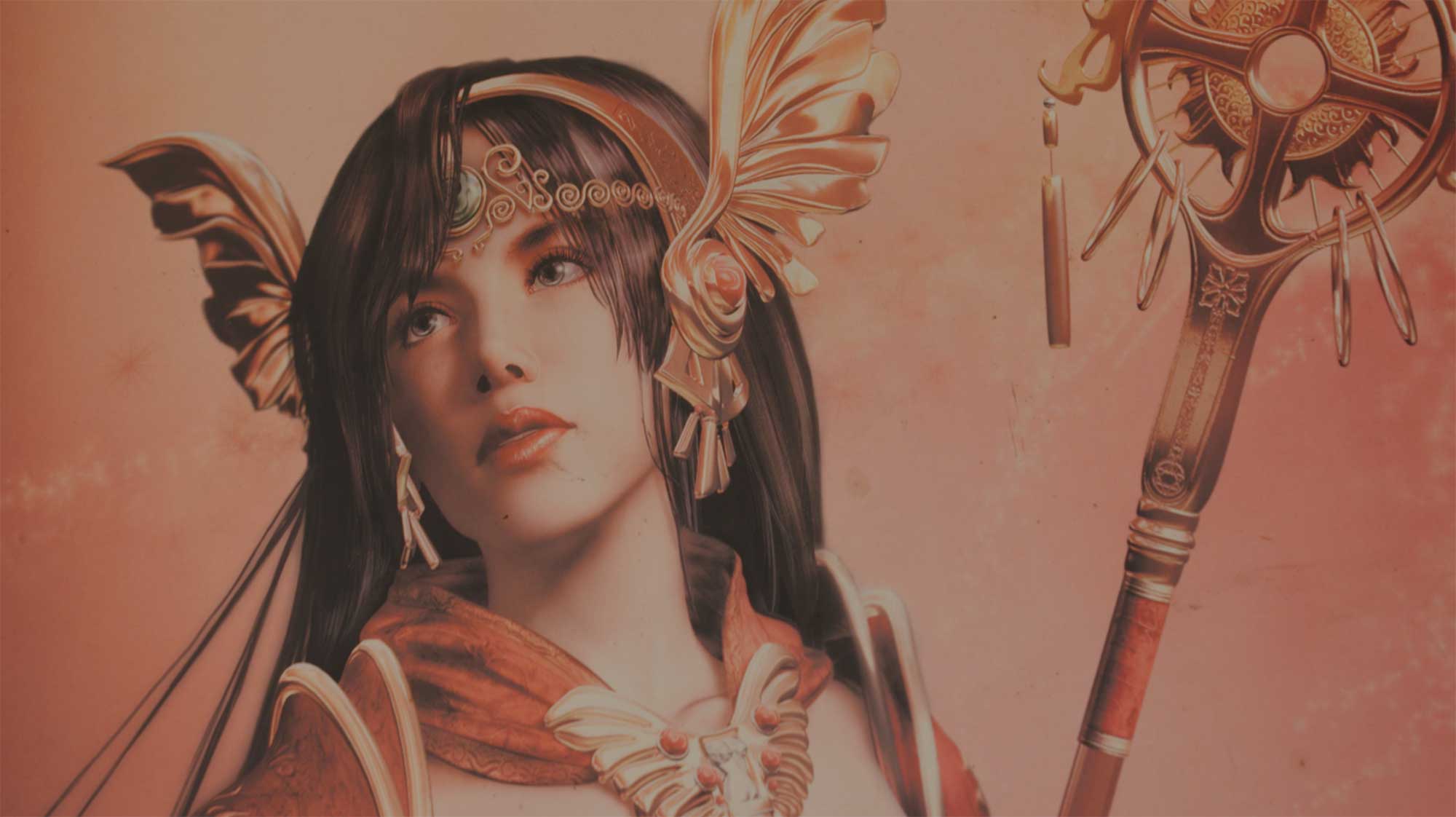 Close-up of a framed poster depicting a goddess-like woman on the wall, featured in the film Translating Furniture, showcasing Kwangho Lee's award-winning work.