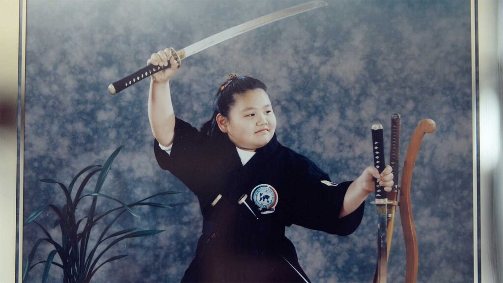 A portrait of a young child in her Kendo outfit, posing with her sword, commemorates one of the many lives lost in the Sewol ferry disaster in South Korea.
