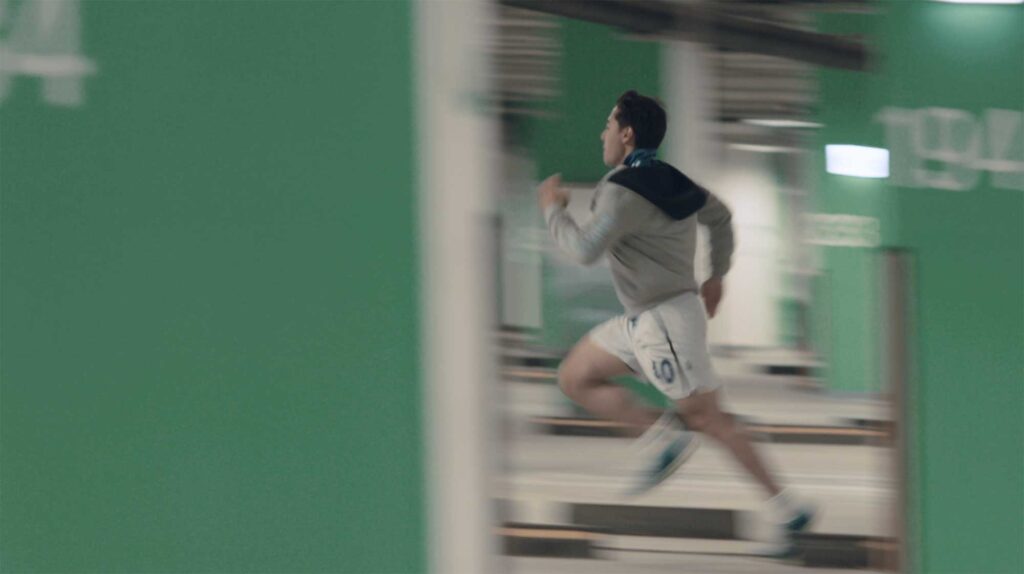 An Underwood International College student in the underground parking lot at Yonsei University Songdo campus, doing a late-night sprint.