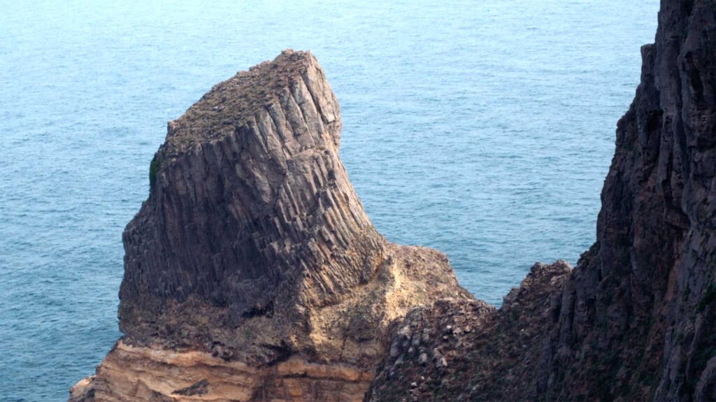A prominent rock formation stands on one of the two parts of Dokdo, currently under Korean protection, featured in the film This Island is Ours.