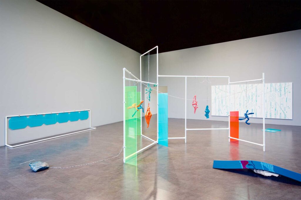 Various dynamic installations at SUPER-SPREADER MEDIA VIRUS exhibition, Nam June Paik Art Center, Seoul, South Korea, challenge perceptions and engage with audience.