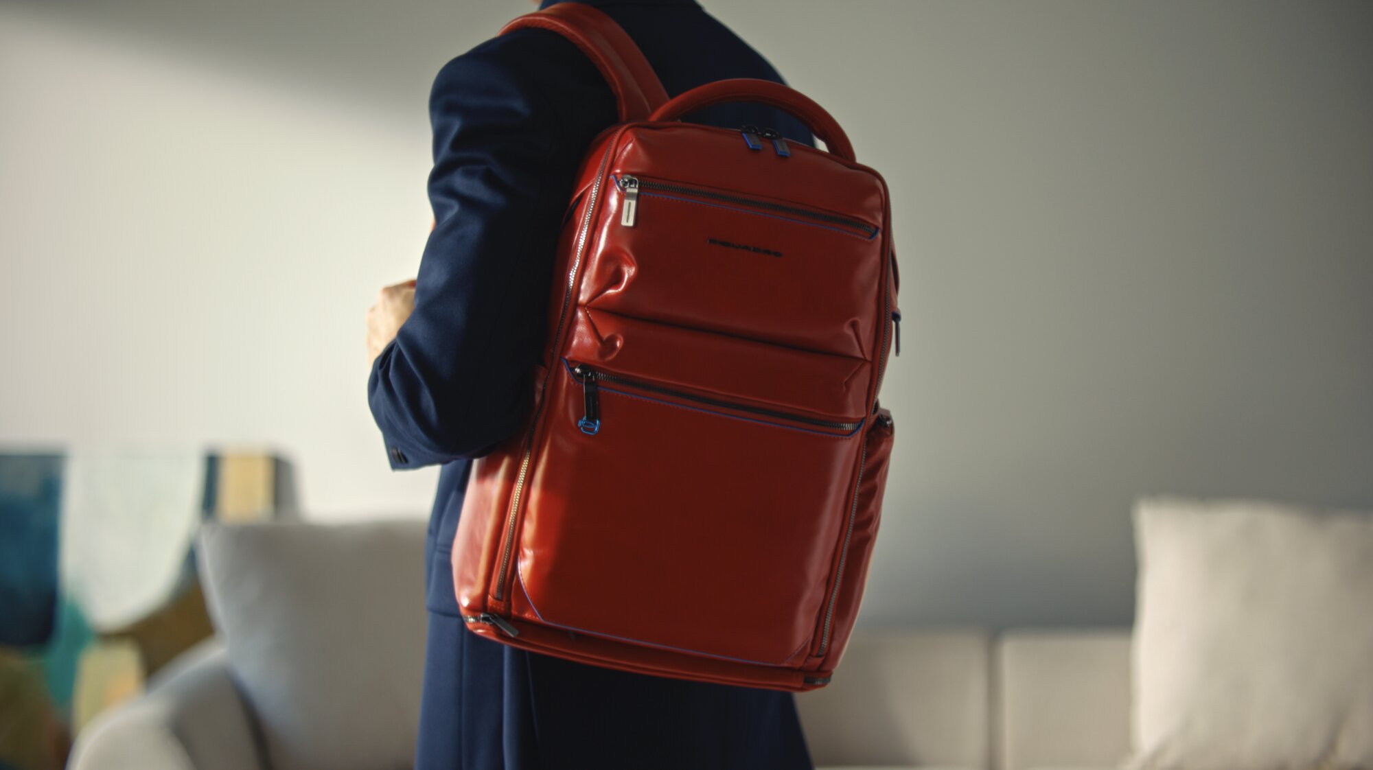 Piquadro backpack detail worn by Jung Sung Il in Seoul interior