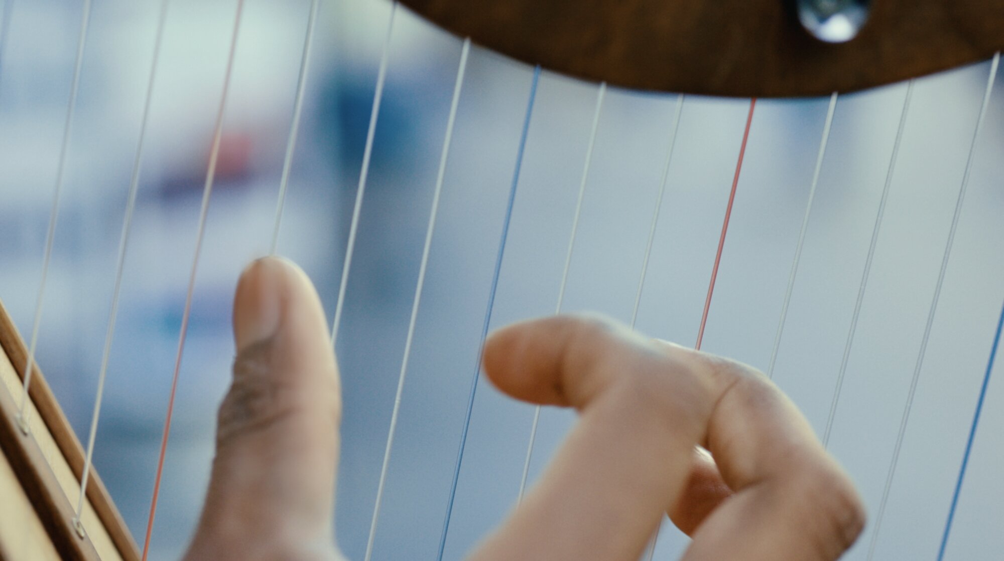 Fingers playing harp strings for ZEISS House of Sun sensory detail Seoul