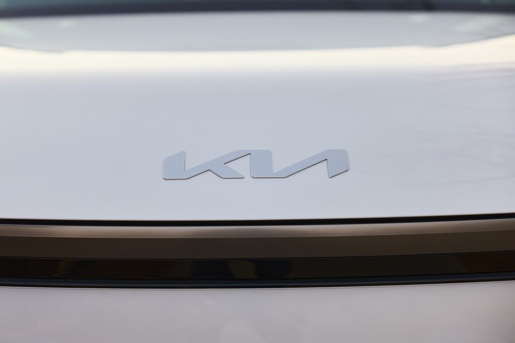 EV9 front badge set into sculpted surface at Sayuwon near Daegu.