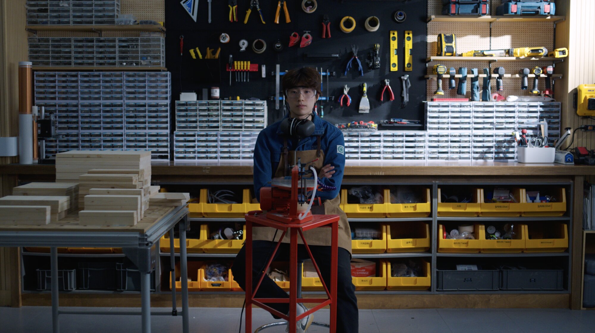 KAIST engineering student working in fabrication workshop in Daejeon South Korea