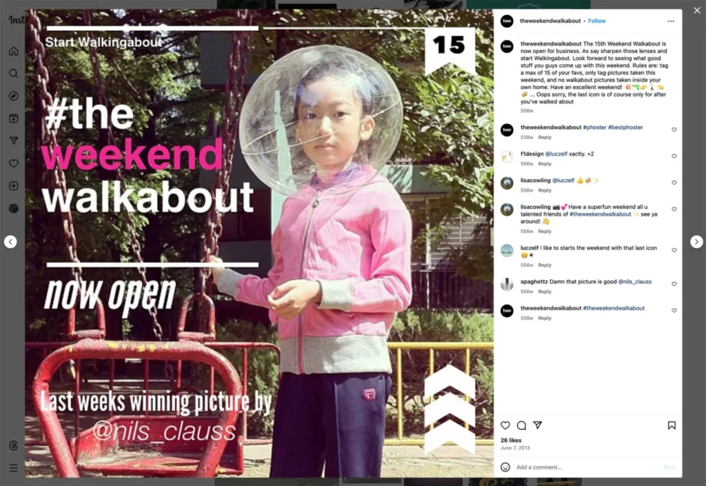 Instagram competition screenshot featuring winning photograph by Seoul based photographer Nils Clauss selected as grand winner of The Weekend Walkabout