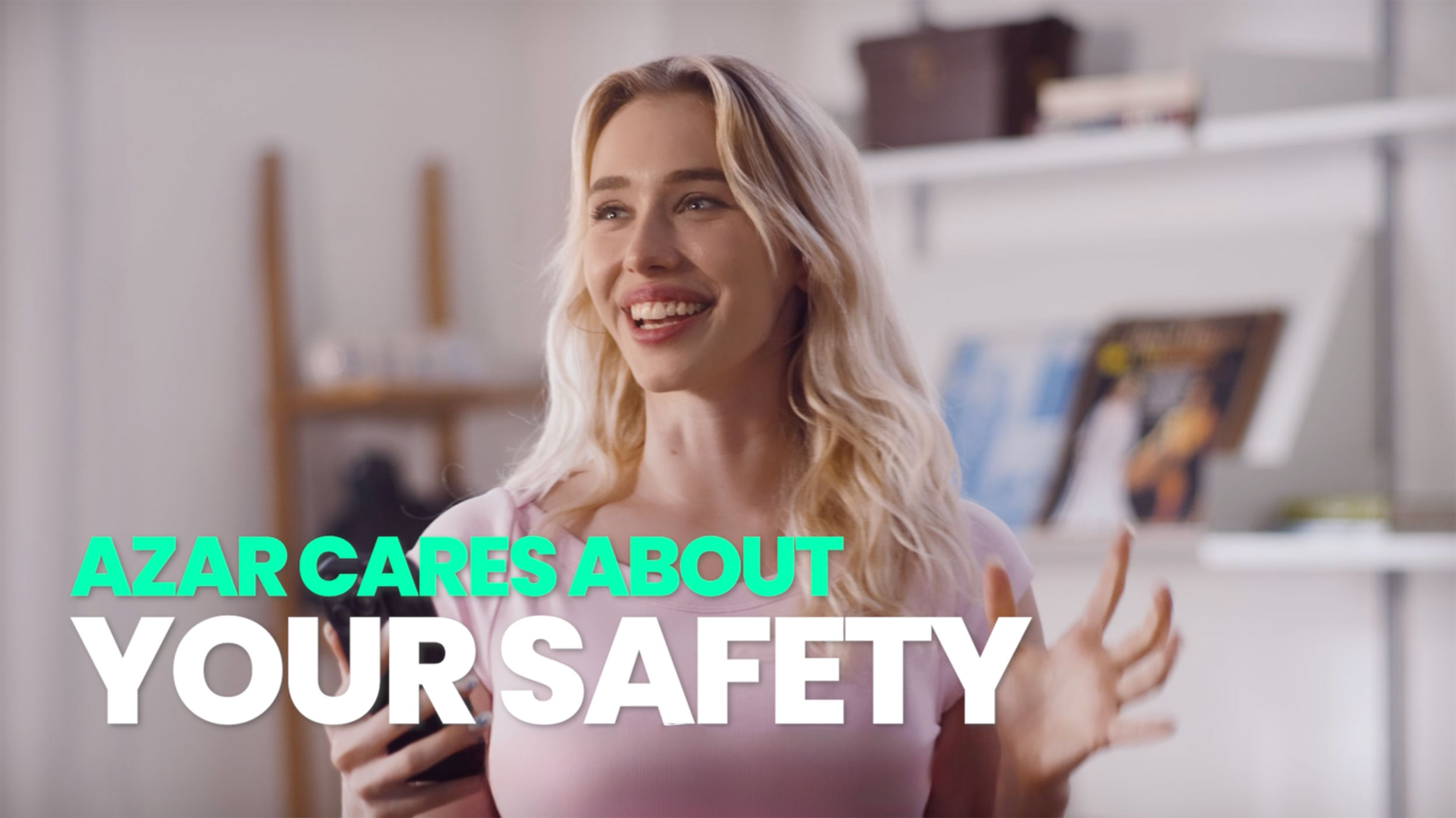 Meadow presenting Azar safety features on a smartphone