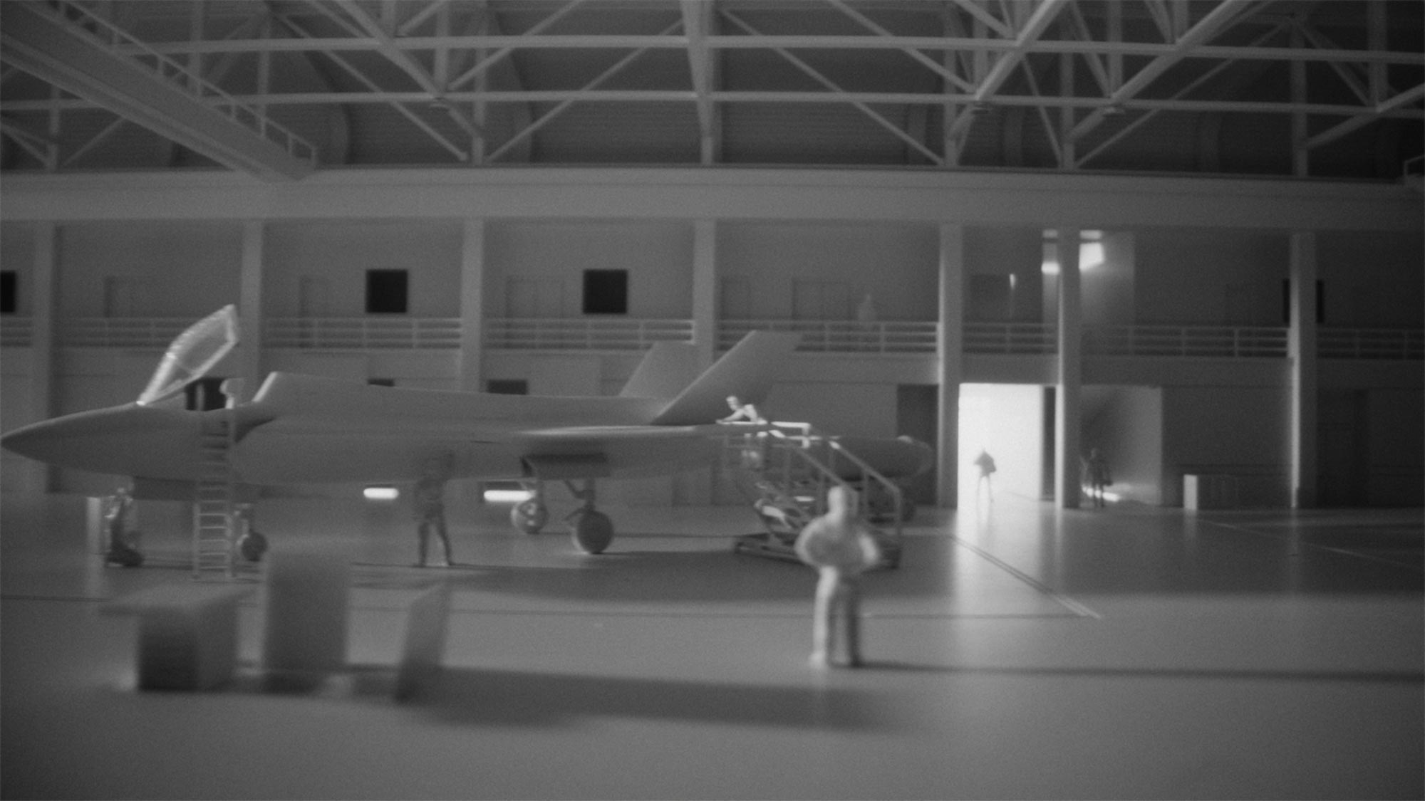 Close-up of aircraft hangar architectural mod
