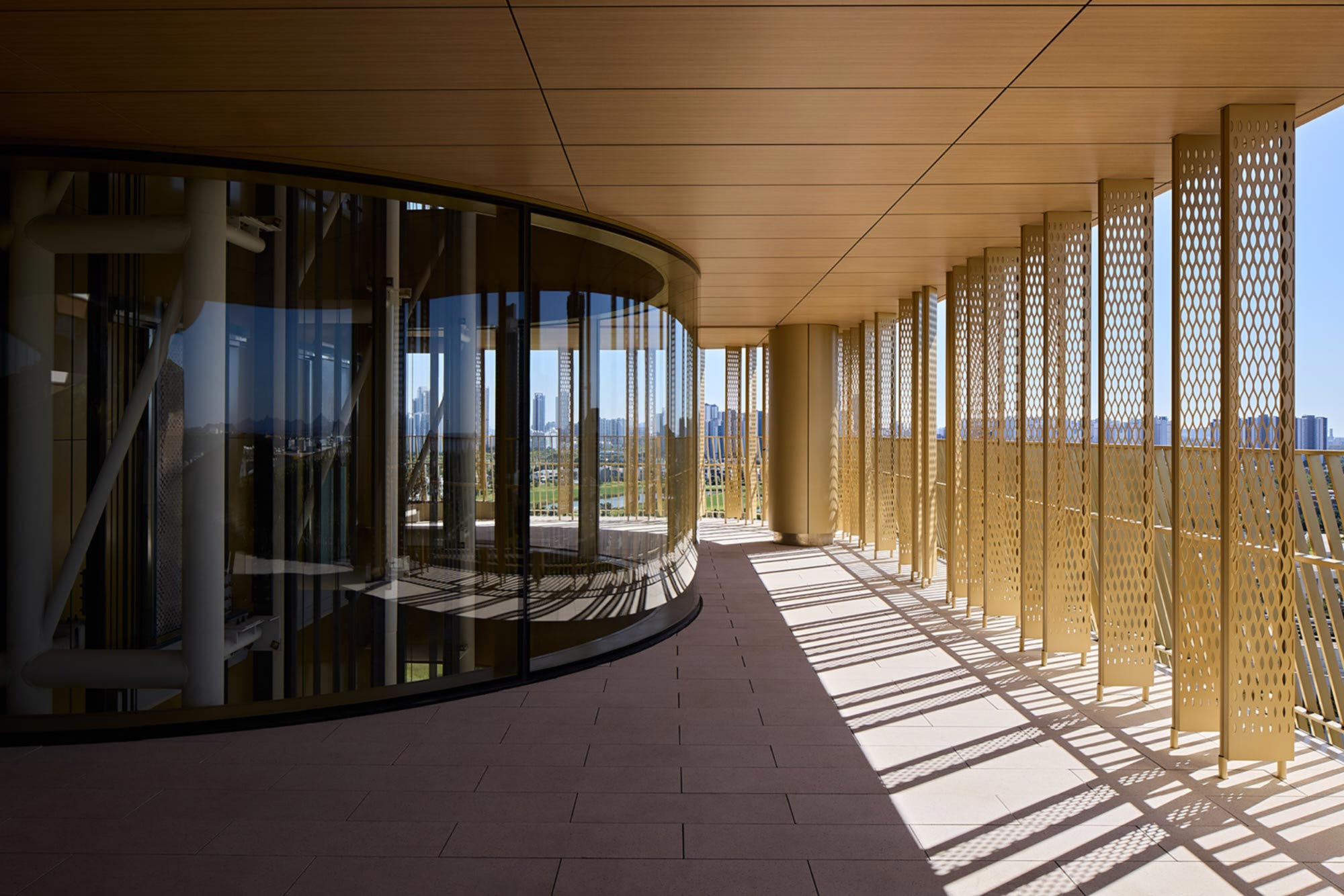 Perforated facade screens at Hana Bank Headquarters by NBBJ