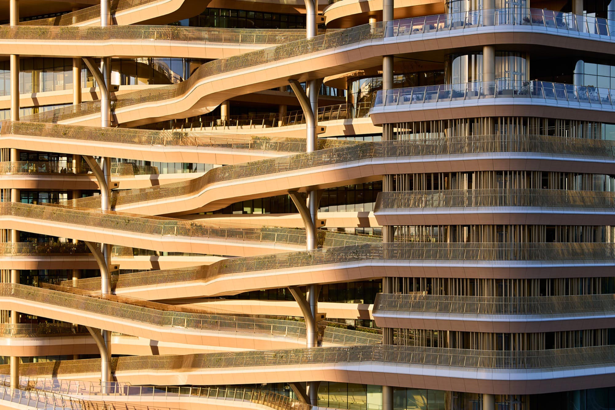 Cascading exterior walkways at Hana Bank Headquarters by NBBJ