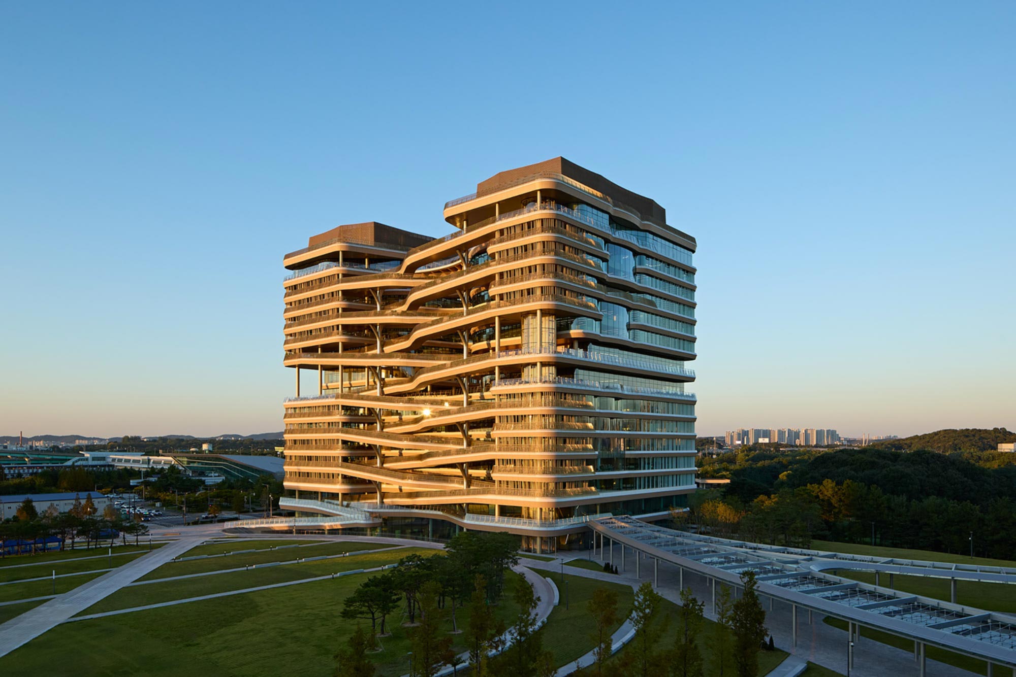 Hana Bank Headquarters by NBBJ at golden hour
