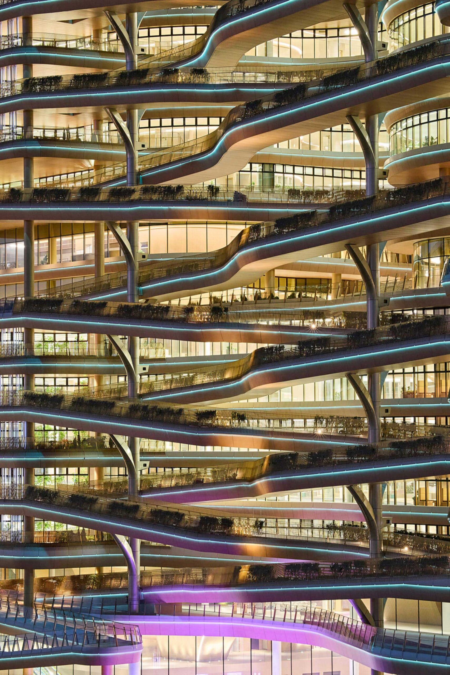 Illuminated walkways at Hana Bank Headquarters by NBBJ
